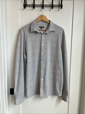 Express Light Gray Plaid Button-Down Men’s Shirt Size L